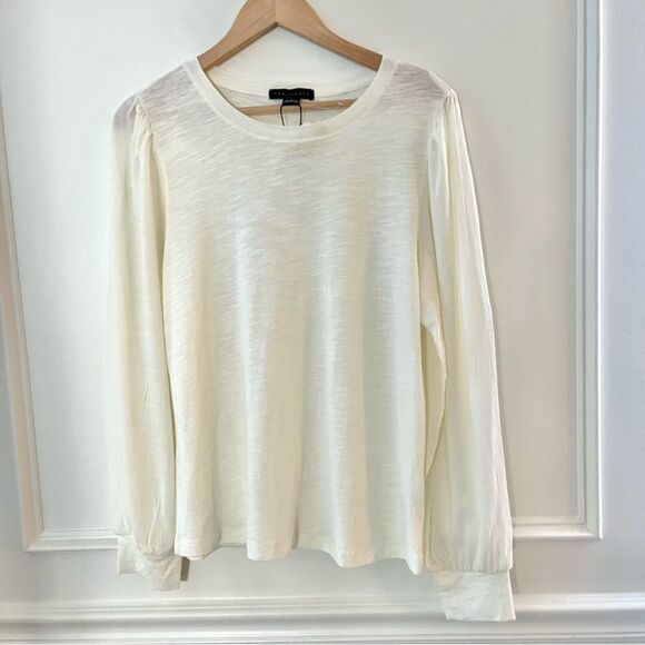 Sanctuary Tops - Women’s Sanctuary Cream Crew Neck Puff Long Sleeve Top, Size Large NWT
